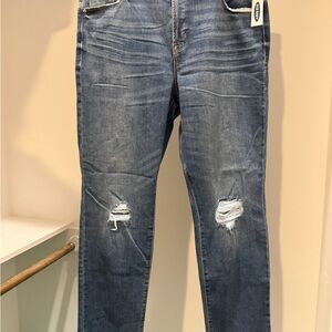 Women's Distressed Mid-Blue Jean. Old Navy. Slim straight. 14W. NWT